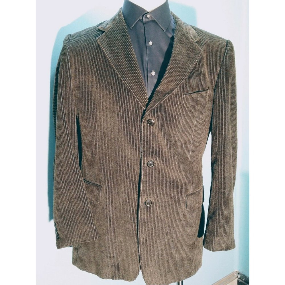 UMBERTO FERRARI SPORT COAT BLAZER MENS CORDUROY BROWN VINTAGE 42 LONG COTTON